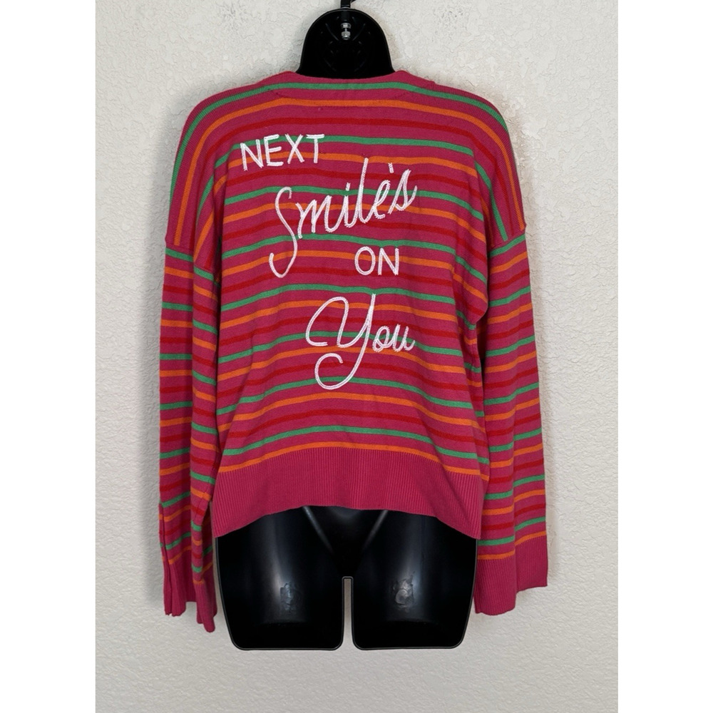 XOKR Kerri Rosenthal Embroidered Cardigan Sweater Pink Stripe, M NWT